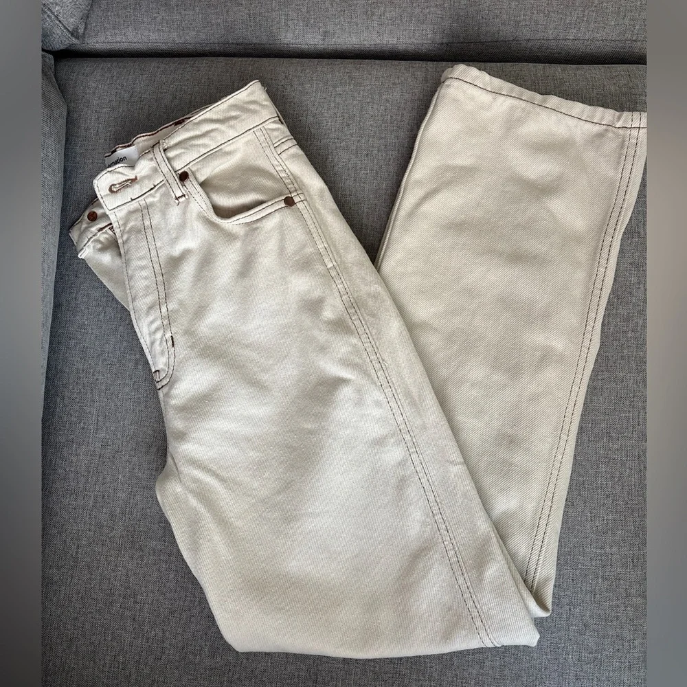 Reformation Cowboy High Rise Straight Jeans in Cream Color, Size 26